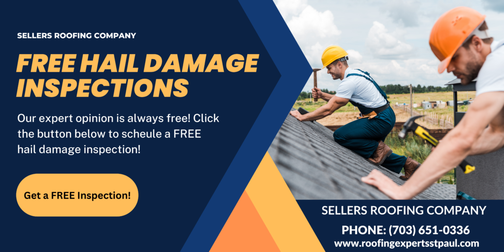 Hail damage roofing contractors near st paul mn - a banner call to action showing 2 roofers working