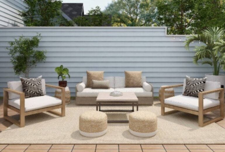 A patio with a minimalist design that needs weatherproofing
